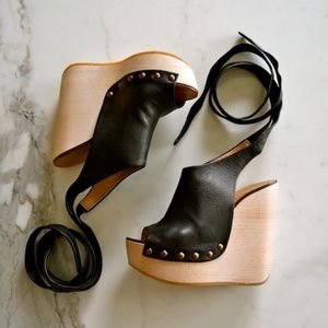 Chloe leather lace up wedge sandals